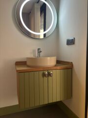 Asma 2 Kapaklı Lavabolu Ahşap-Mat Yeşil Mdf 80 Cm Banyo Dolabı-Aynalı