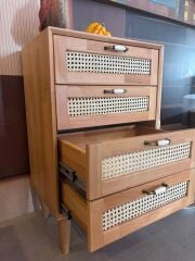 Ahşap Hasır 4 Çekmeceli Şifonyer, Çocuk Odası, Yatak Odası, Salon, Oturma Odası, Çok Amaçlı Dolap